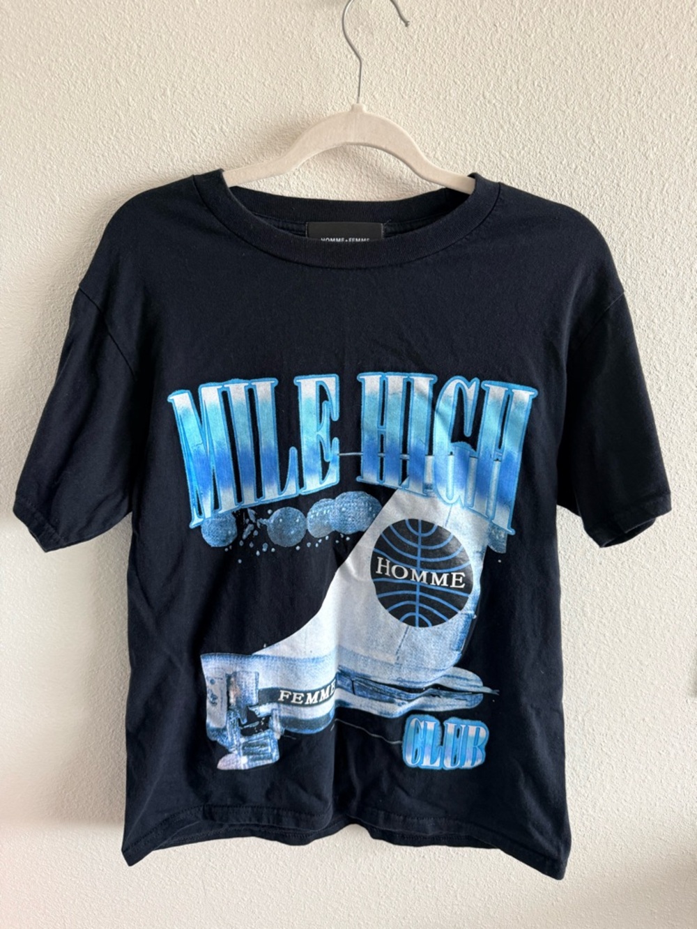 Homme + Femme Mile High Club Graphic Tee in Black & Blue - small